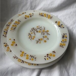 Vintage Floral Patterned bowls and dessert, plates - Yellow and Brown